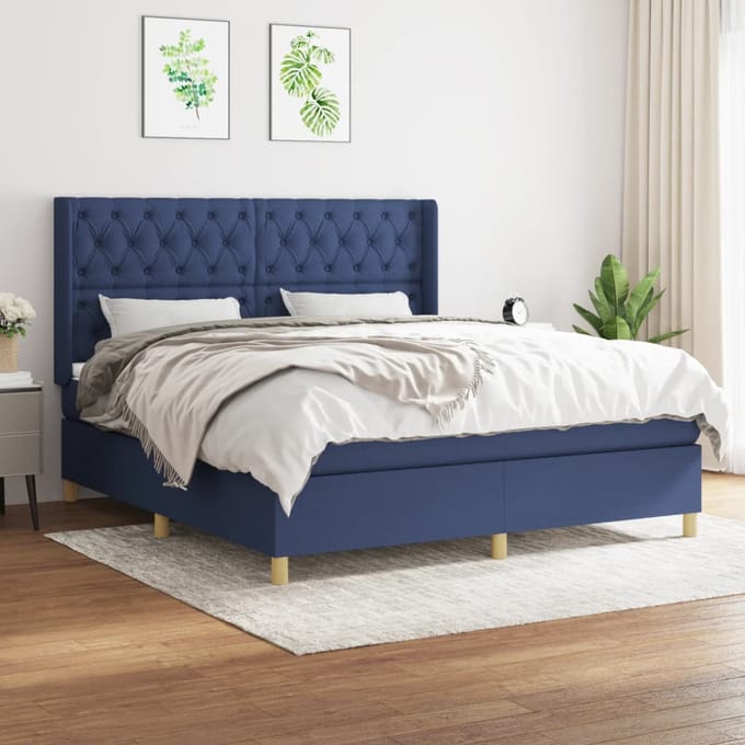 vidaXL - Boxspring - met - matras - stof - blauw - 160x200 - cm