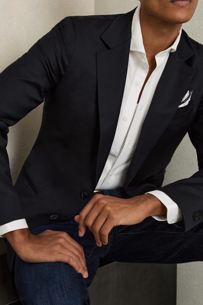 Reiss Sb 2b Notch Plain Weave Blazer Navy Größe: 44 | Blazer Outlet | Herren | Blau