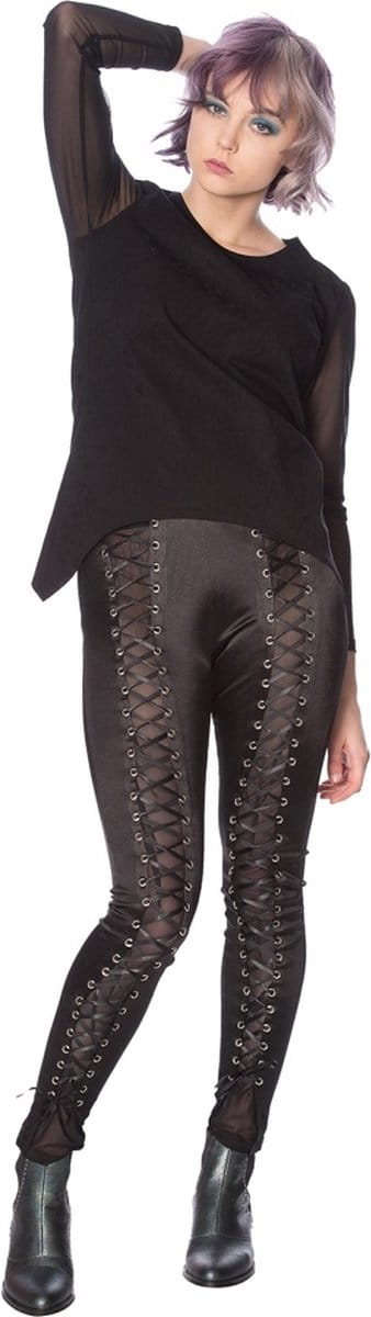 Banned - LACE UP LYCRA Legging - L - Zwart
