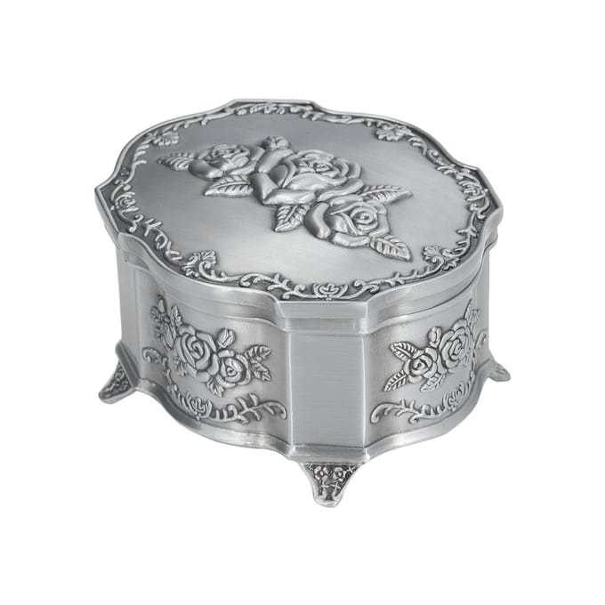 Boîte à Bijoux Vintage Alliage de Zinc Doublure Douce Surface Estampée Polissage Robuste Durable Boîte à Bijoux gray