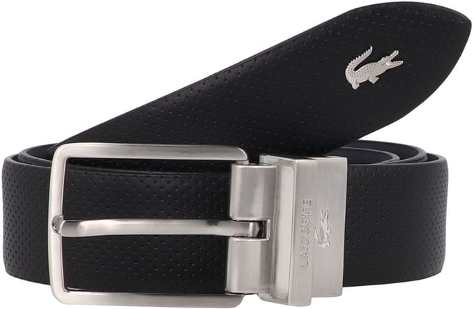 LACOSTE Leren riem Elegance Punch Plain Leather Belt W100 Noir Marine zwart donkerblauw