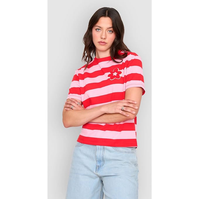 24 Colours 12481A Striped Flower T-Shirt roze