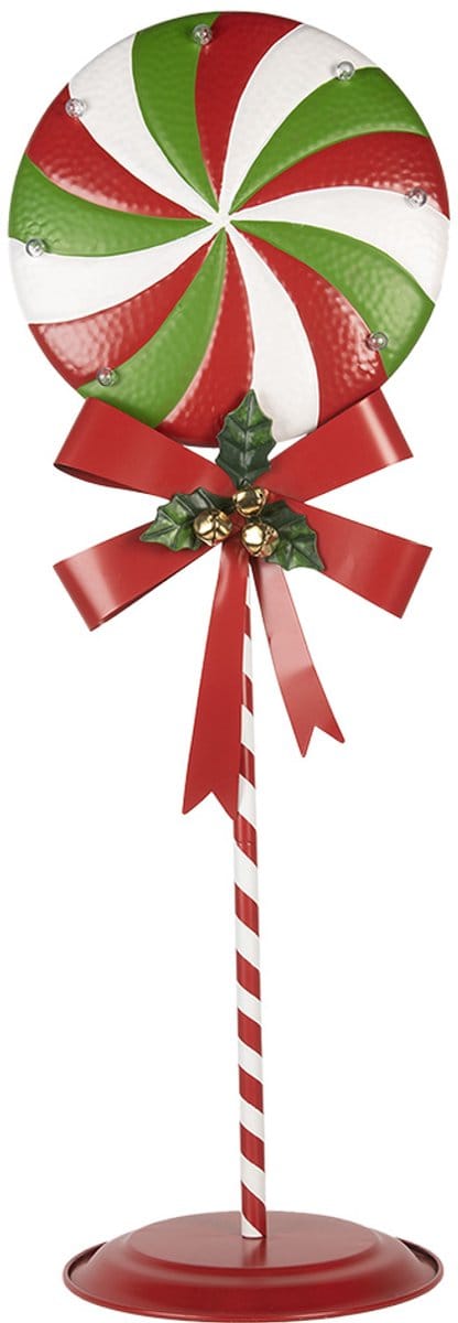 Clayre & Eef Kerstdecoratie met LED-verlichting Lolly 36x29x100 cm Rood Groen Metaal