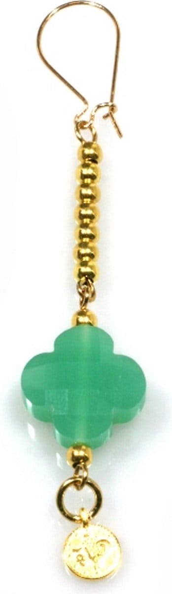 Heaven Eleven - oorbel - 925 zilver verguld groene bloem