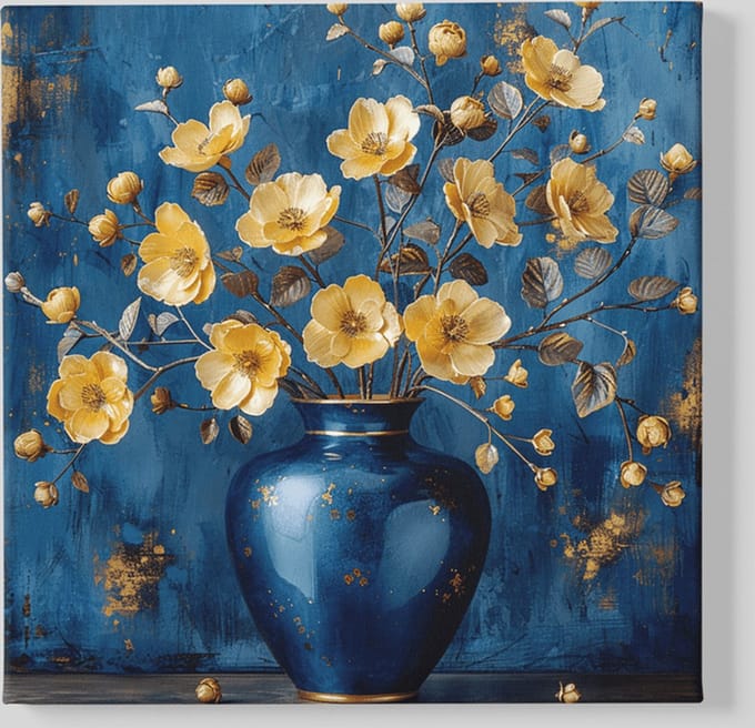 Vierkant Canvas Schilderij - Vaas met Bloemen - 100x100x2 cm