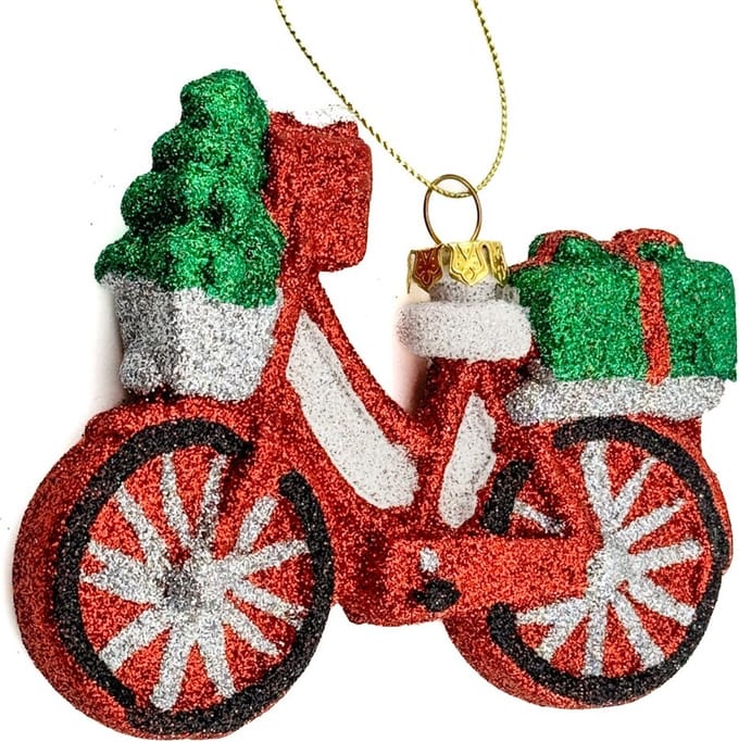 Kerstbal Hanger Fiets met cadeau's
