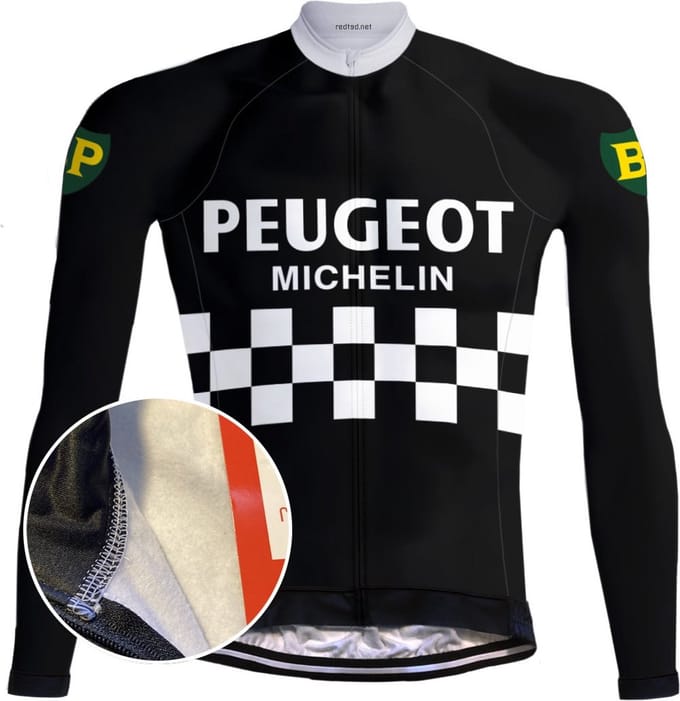 Retro Winter Wielerjack (fleece) Peugeot Zwart/Wit - RedTed - M