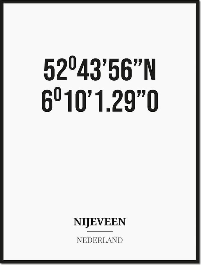 Poster/kaart NIJEVEEN met coördinaten
