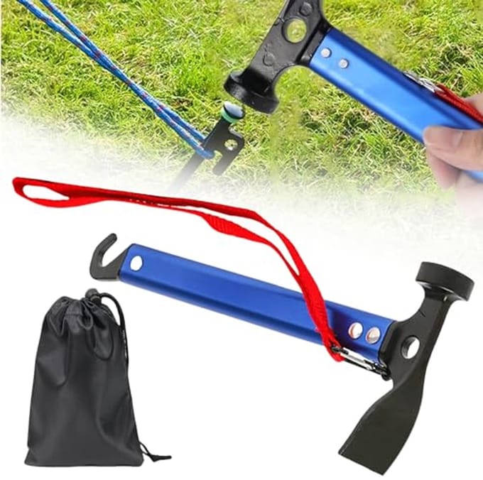 Multifunctionele Campinghamer 30,5 cm met Haak en Mini-Hak - Ideaal voor Tentharingen