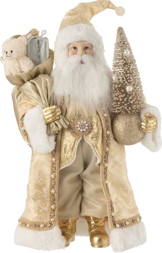 J-line - Kerstman Deco Resine/textiel Goud - 31.5x24.5x50cm