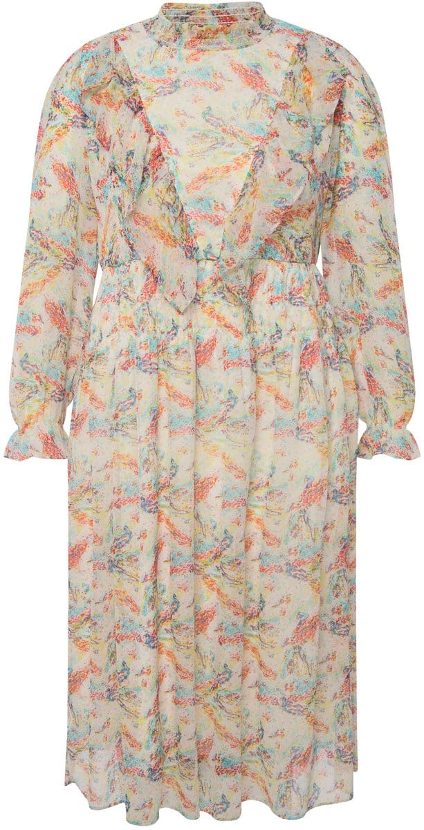 Studio Untold - Dames - Midi-jurk A-lijn gekleurde print lange mouwen - Roodoranje - Maat 54+