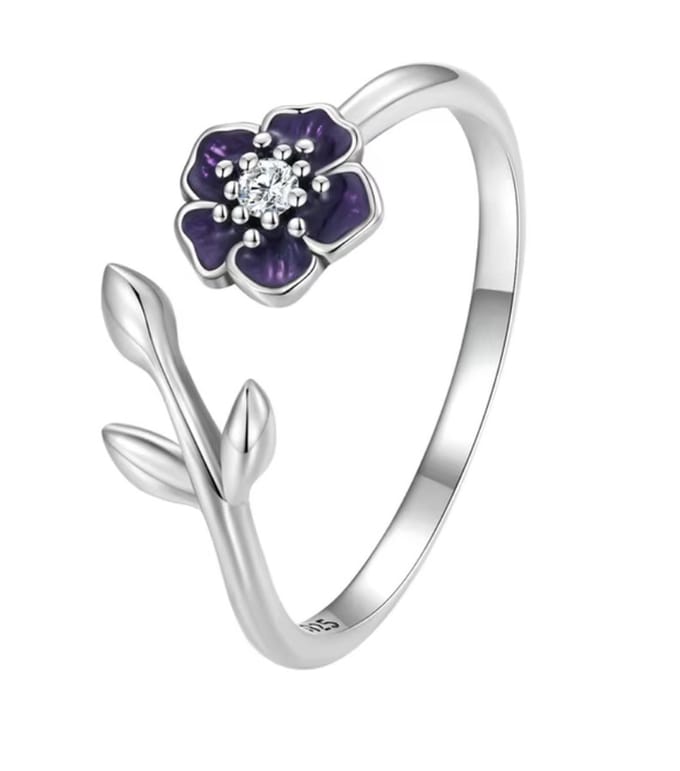N3 Collecties Vintage zwarte bloem aanpasbare zilveren ring