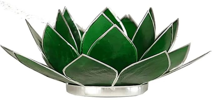 Lotus sfeerlicht groen - 4e chakra - zilverrand - 13.5 cm