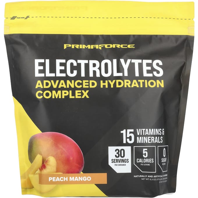 Primaforce, Elektrolyten, Vochtversterkend Complex, Perzik Mango, 30 Zakjes, 0,21 oz (5,9 gram) Elk