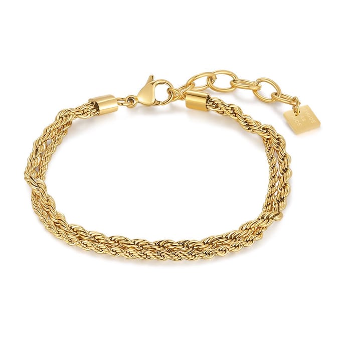 Twice As Nice Armband in goudkleurig edelstaal, dubbele ketting 16cm+3cm