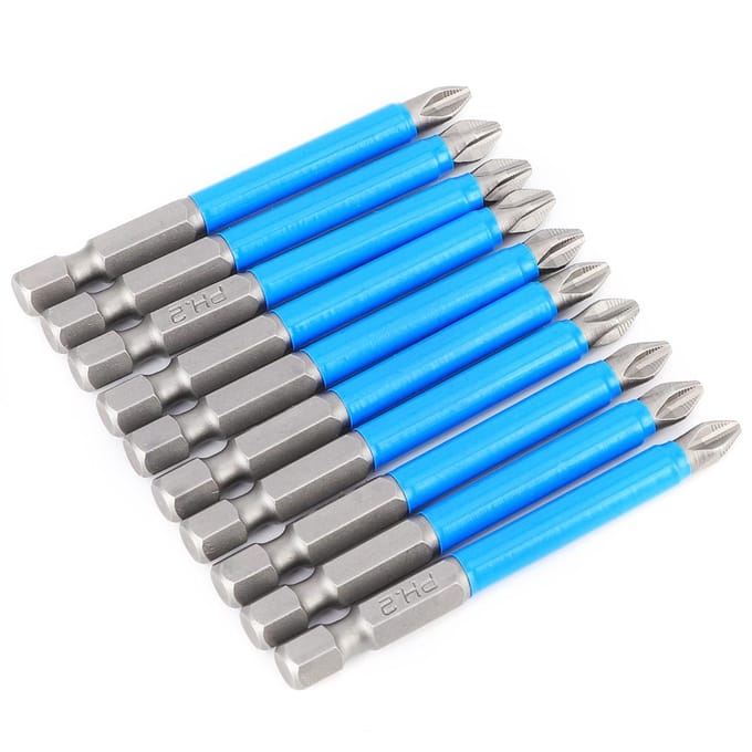 10 Stuks Elektrische Schroevendraaier Bit Set Anti Slip S2 Staal Kruiskop Magnetische Boorbits PH2 x 70mm