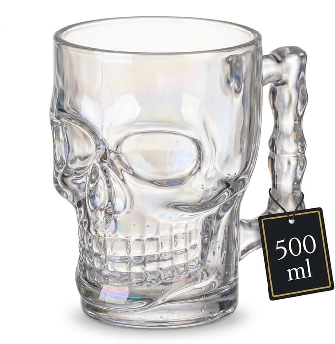 Dailygoods- Bierglas Doodskop - Drinkglas met Handvat - - Tuinfeest
