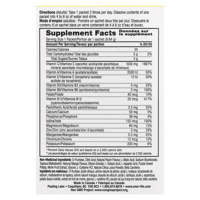 Bruisende Multivitamine Drankmix, Perzik Mango, 30 Zakjes, 0,3 oz (9,64 g) Elk