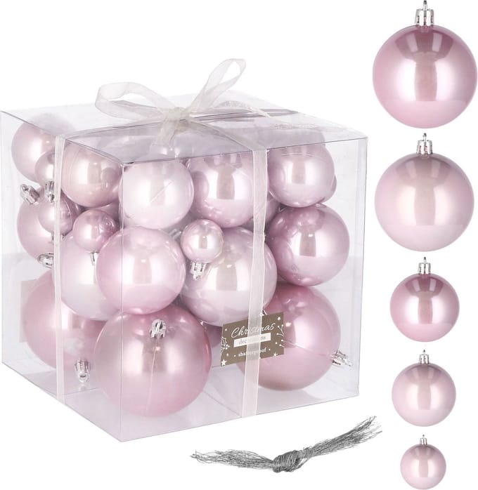 Springos Kerstballen | Kerstversiering | Onbreekbaar | 37 Stuks | 3-8 cm | Parelroze