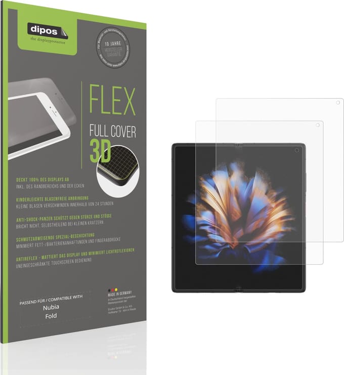 dipos FLEX – 2x Matte Screenprotector geschikt voor Nubia Fold Aussenseite | Volledige Schermbescherming | Case-Friendly