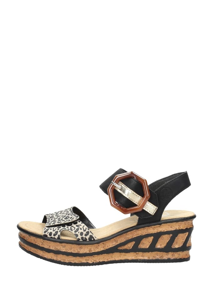 Rieker T60 Leopard Sandalen zwart Synthetisch - Dames - Maat 42