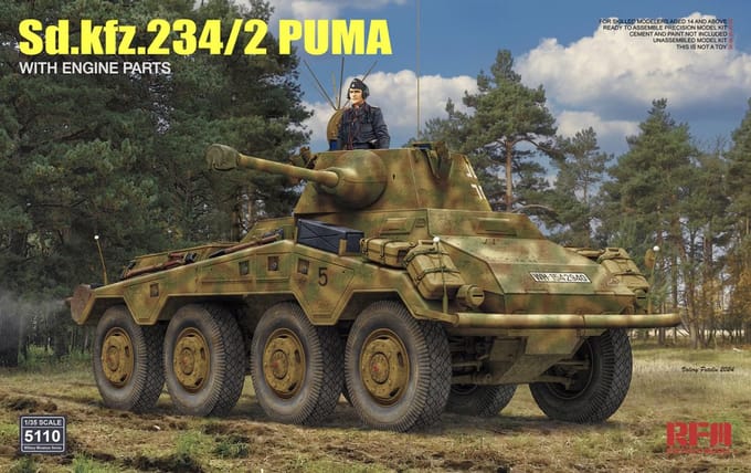 Rye Field Model Modelbouwpakket Militaire voertuigen - 5110 Sd.Kfz.234/2 PUMA with Engine Parts Plastic - 1:35 - Modelbouw
