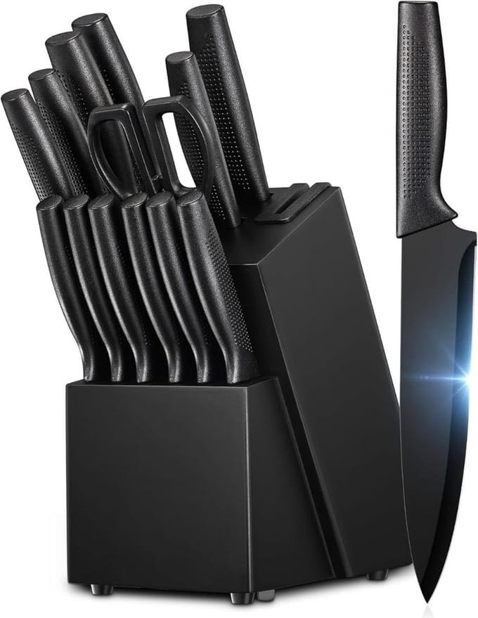 VELTRR® Messenset met Blok - Messensets met Messenblok - Koksmes - Keukenmessen Set - Super Scherp - RVS