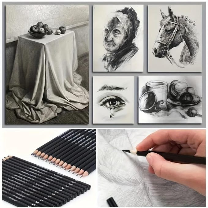 14 stuks Professionele Schetspotloodset 4H-14B Studenten Schetspotloden voor Kunst Schilderen gray