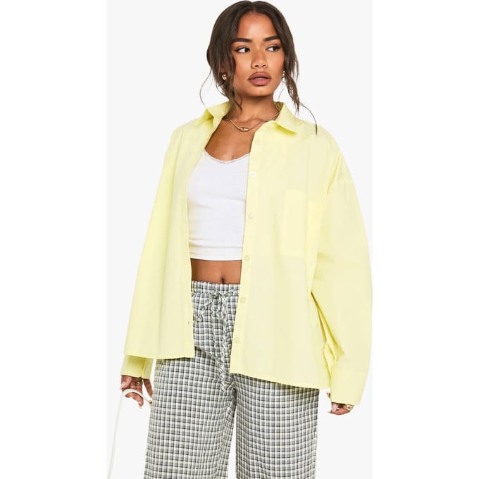 boohoo Dames Cotton Poplin Oversized Shirt | Butter | Maat: 8