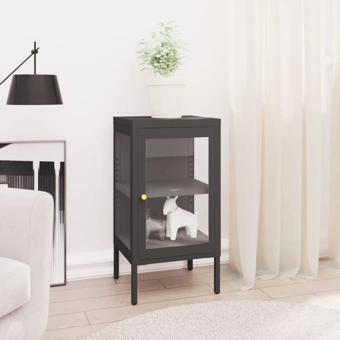 vidaXL - Dressoir - 38x35x70 - cm - staal - en - glas - antracietkleurig