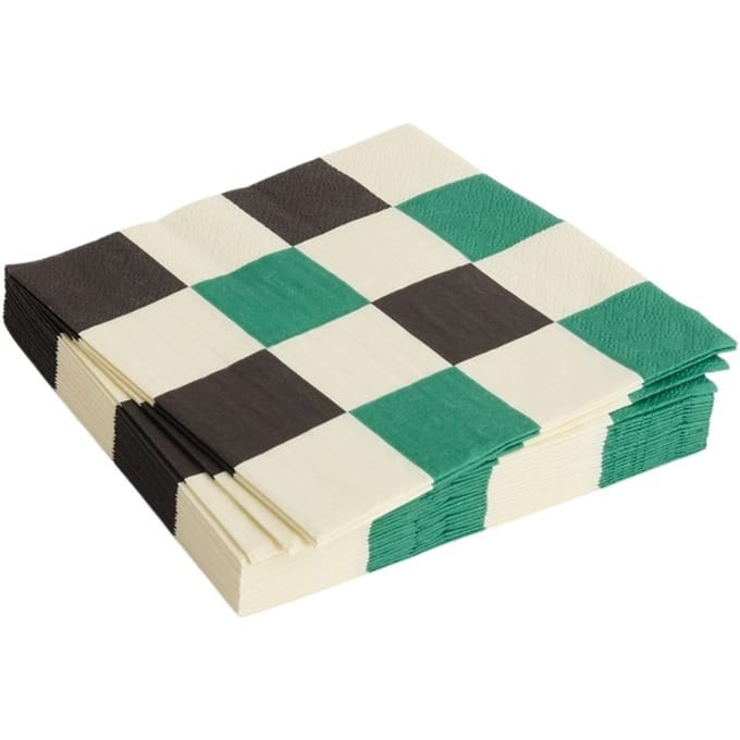 HAY Patroonverpakking van 20 servetten - off-white, green and black M check - Lunch
