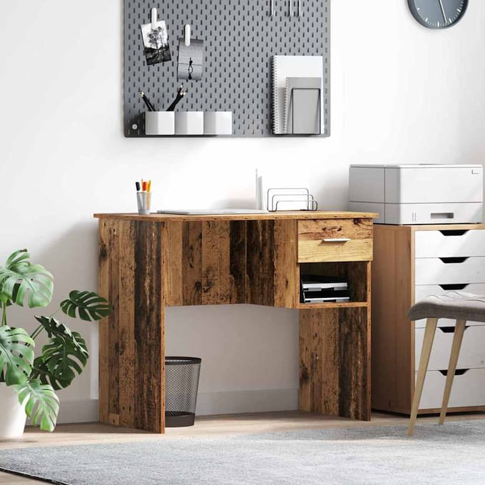 vidaXL - Bureau - Oud - Hout - 90 - x - 49 - x - 75 - cm - Bewerkt - hout