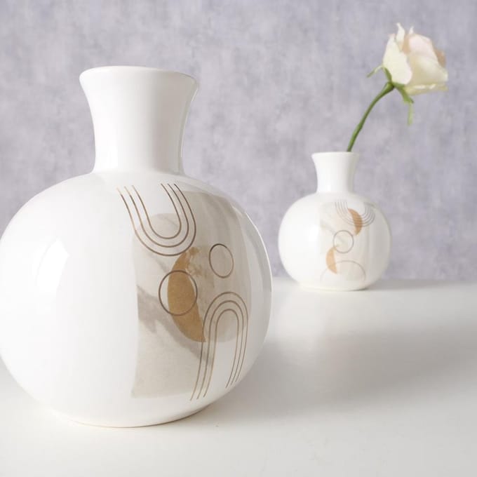Vaas aardewerk h17cm wit met print
