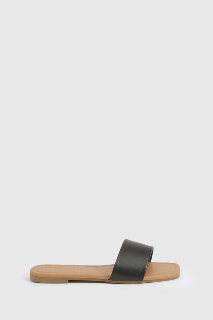 boohoo Dames Wide Fit Minimal Mule Sandalen | Black | Maat: 3