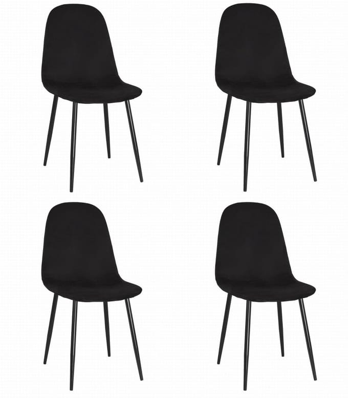 Set van 4 eetkamerstoelen COMO - Zwart Fluweel – Zwarte Metalen Poten