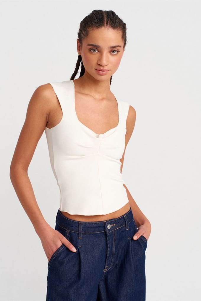 Getailleerde Mouwloze Korte Blouse met Vierkante Hals
