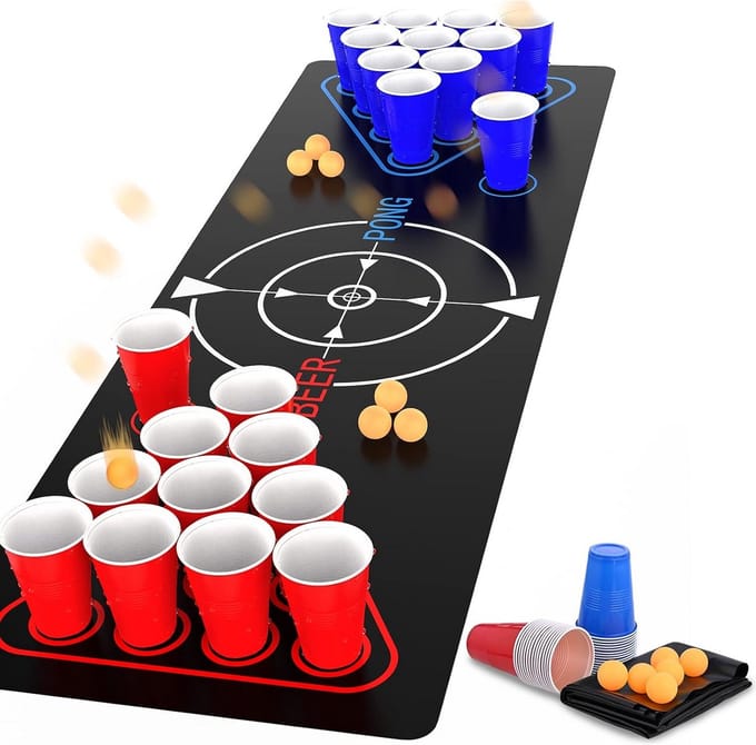 Complete Beer Pong Speelmat Set - 180x61 cm Incl. Bekers en Ballen