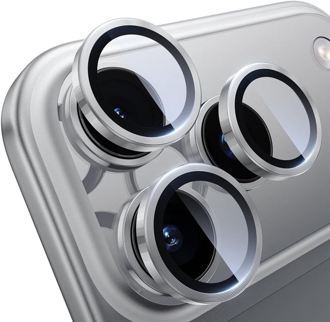 CaseBoutique Lens Protector Glas geschikt voor iPhone 17 Pro & 17 Pro Max - Zilver - Glas met Aluminium Rand
