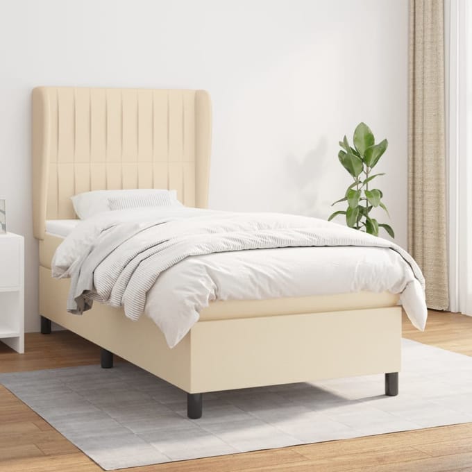 vidaXL - Boxspring - met - matras - stof - crèmekleurig - 80x200 - cm