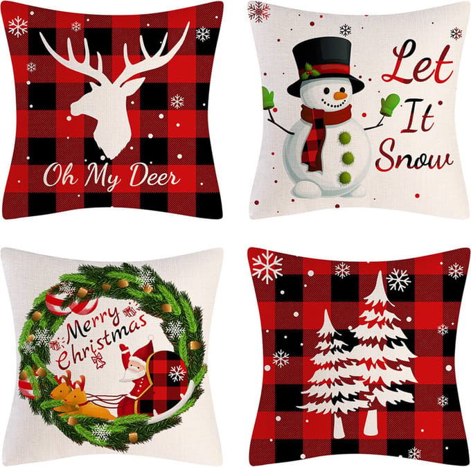 SUNMOOL Kerst Kussenhoes - Kussenhoes - Pillow cover - 45 x 45cm - Type C - 4Stuks