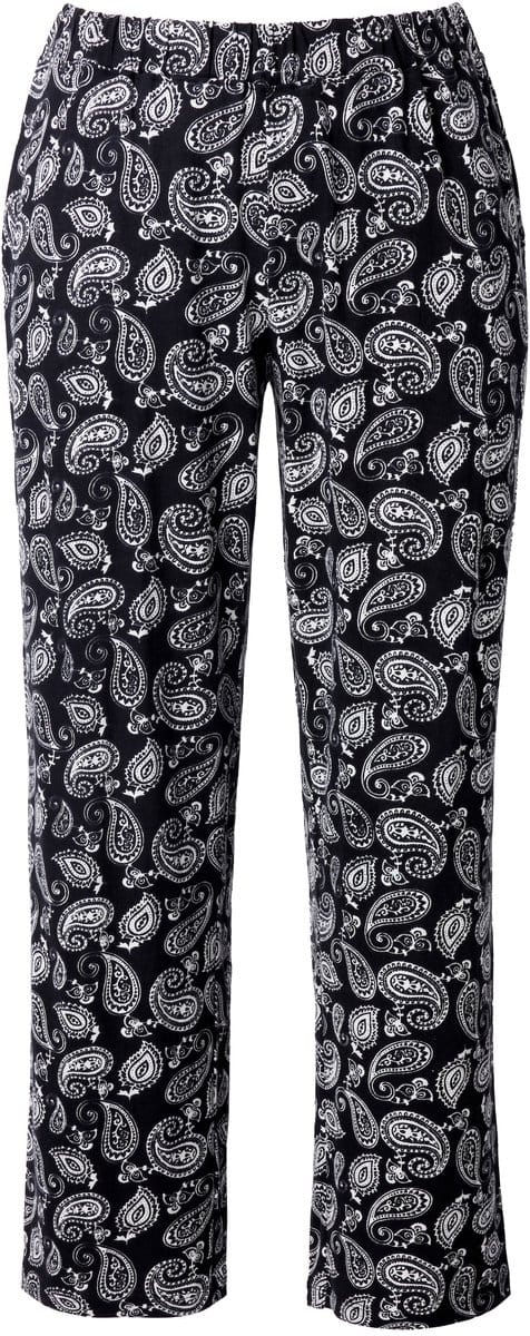 Ulla Popken - Dames - Jersey broek paisley rechte pijp elastische tailleband - Zwart - Maat 66+