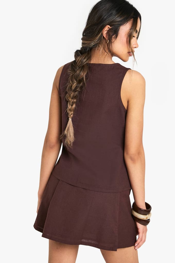 boohoo Dames Linnen A-lijn Mini Rok | Chocolate | Maat: 8