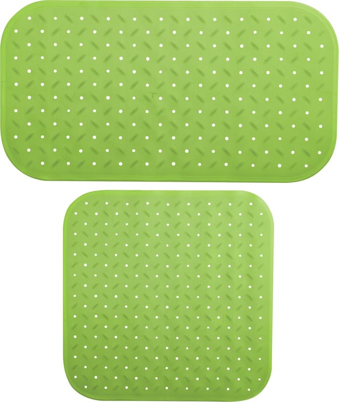 MSV Douche/bad anti-slip matten set badkamer - rubber - 2x stuks - limegroen - 2 formaten