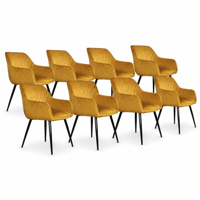 DS4U® - Gaby eetkamerstoel - Set van 8 - Goud - Velvet - Met armleuning