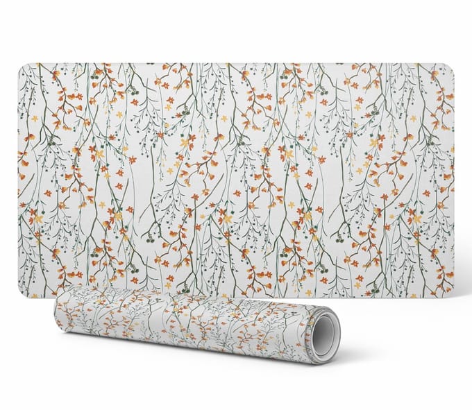 Decoratieve gaming bureauonderlegger met herfstbloemen en takjes, 90x45 cm