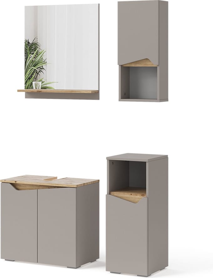Vicco Badkamermeubelcombinatie Marelle, Grijs/Artisanaal eiken, 4-delig