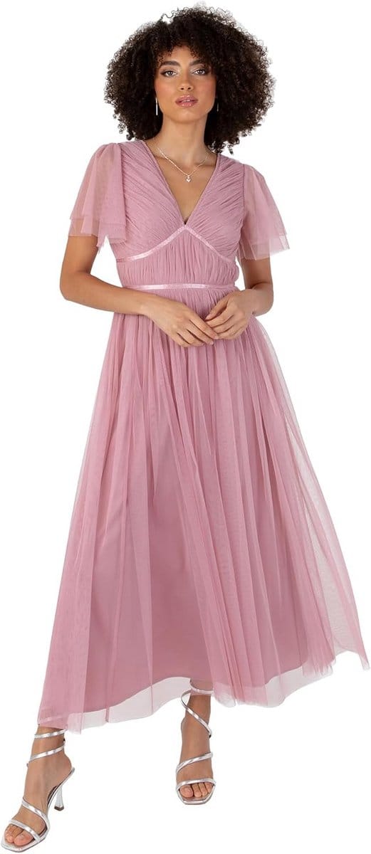 Elegante Midaxi Jurk Dames met V-Hals en Fladdermouwen voor Bruiloft en Gala
