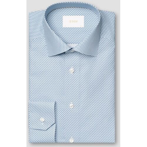 Eton Overhemd Fine Twill Micro Olive Pattern Mother of Pearl Buttons Licht Blauw / male