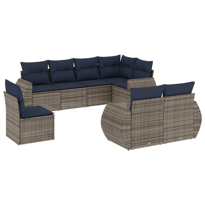 vidaXL - 8-delige - tuinbankset - met - kussens, - grijs - polyrotan