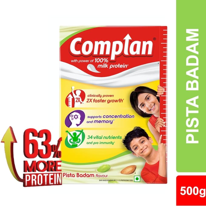 Complan Voedingsdrank Poeder voor Kinderen Pista Amandel Smaak 500 g Doos Hoog Eiwit Groeiondersteuning yellow